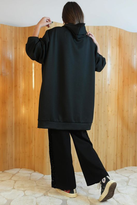 Soft Tech Jersey Oversized Hoodie Black